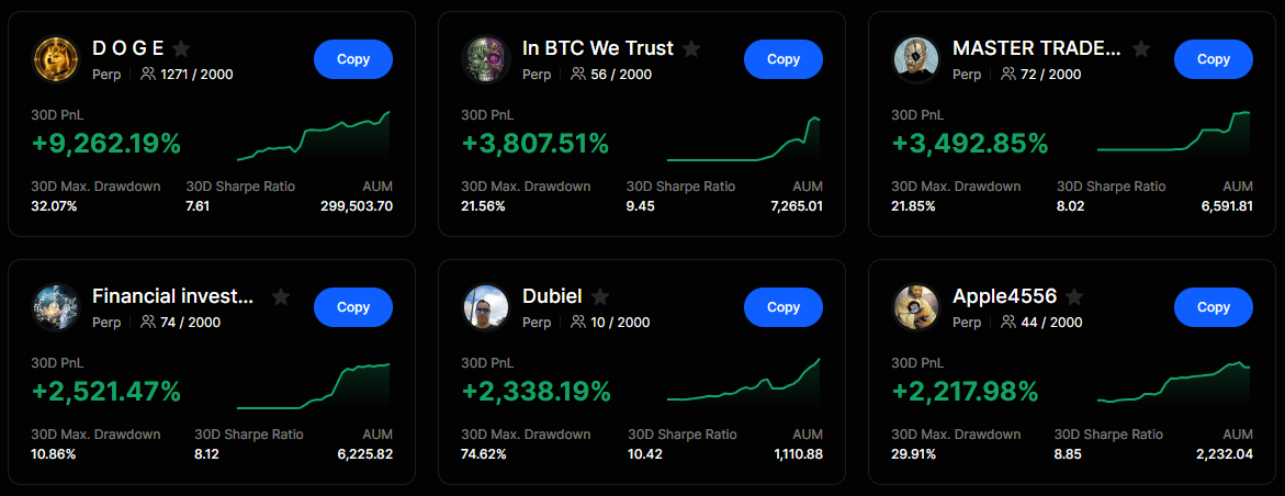 BingX copy trading marketplace showing strategy providers ranked by performance, drawdown, and follower count